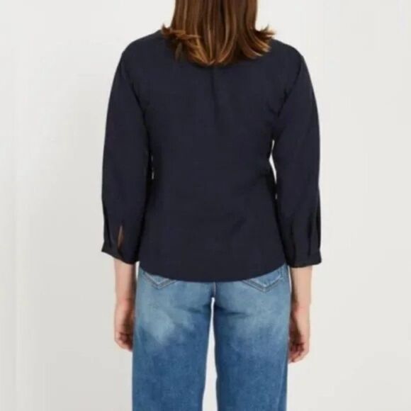 FRANK and Oak | Navy V-Neck Button Down Shirt - Picture 3 of 11